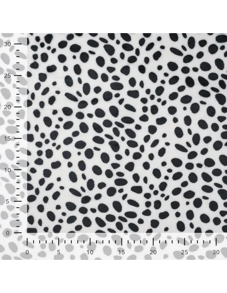 Tissu, Polaire Doudou Imprimé Dalmatien, Blanc Noir, Laize 145 cm, 100% Polyester 260g/m²