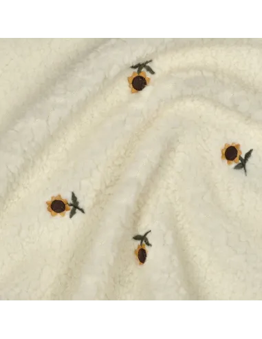 Tournesols brodés Écru au Mètre | Zephyr Tissus