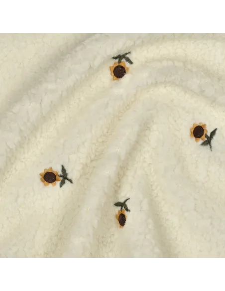 Tournesols brodés Écru au Mètre | Zephyr Tissus