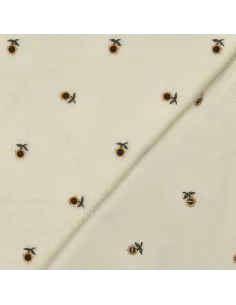 Tournesols brodés Écru au Mètre | Zephyr Tissus