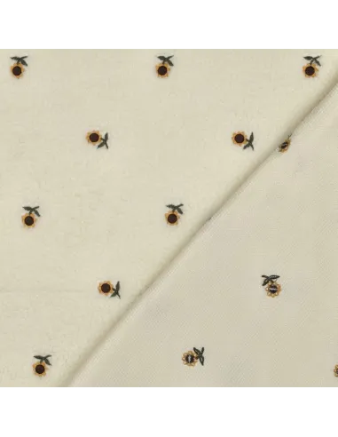Tournesols brodés Écru au Mètre | Zephyr Tissus