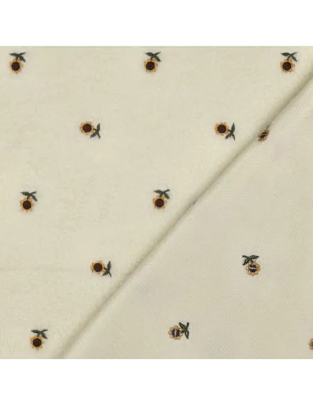 Tournesols brodés Écru au Mètre | Zephyr Tissus