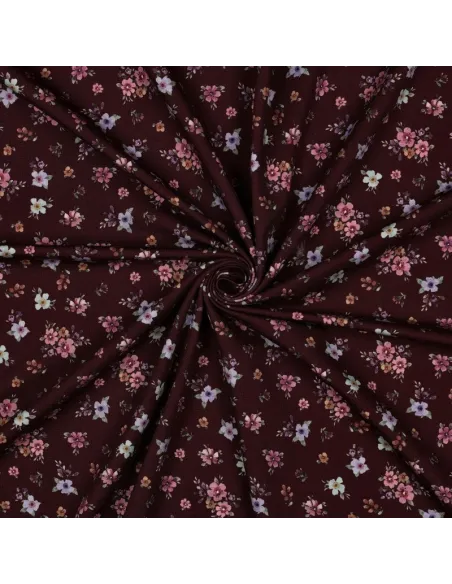 Fleurs impression digitale Bordeaux au Mètre | Zephyr Tissus