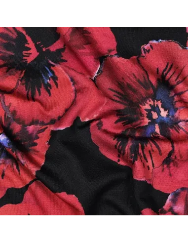 Fleurs impression digitale Noir au Mètre | Zephyr Tissus