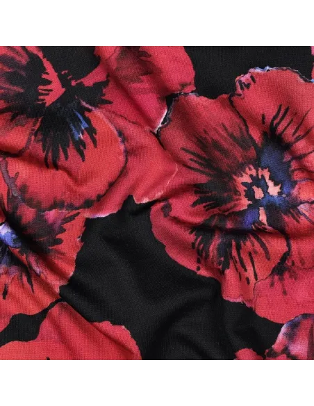 Fleurs impression digitale Noir au Mètre | Zephyr Tissus