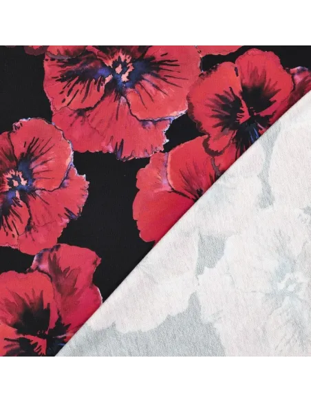 Fleurs impression digitale Noir au Mètre | Zephyr Tissus