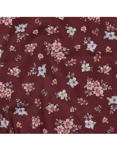 Fleurs impression digitale Bordeaux au Mètre | Zephyr Tissus