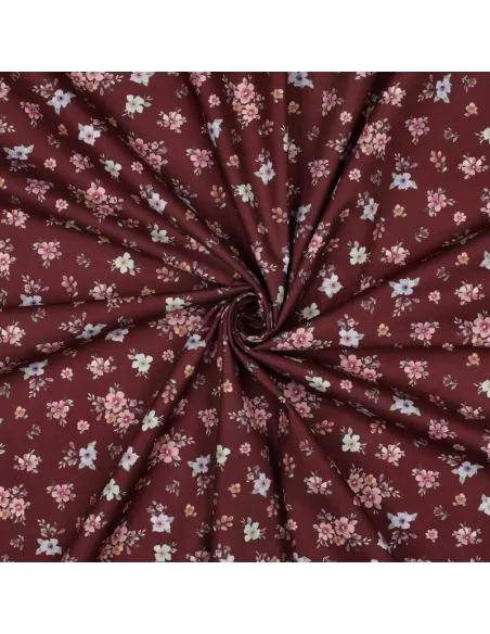 Fleurs impression digitale Bordeaux au Mètre | Zephyr Tissus