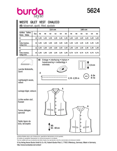 Patron Burda Gilet traditionnel | Zephyr Tissus