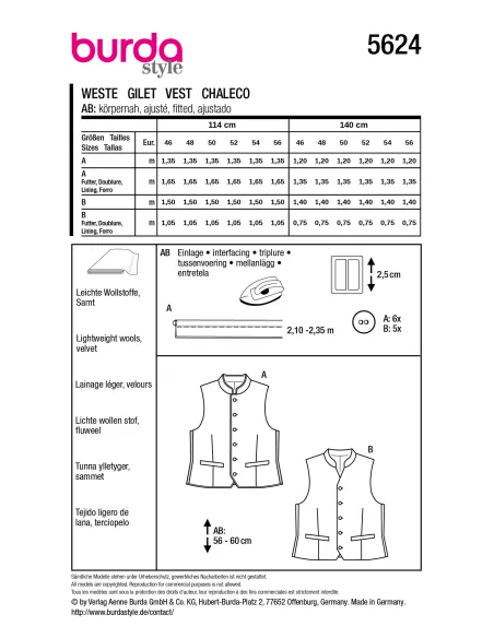 Patron Burda Gilet traditionnel | Zephyr Tissus