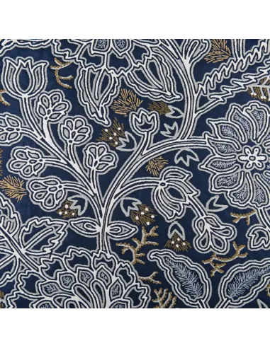 Tissu, Jacquard ameublement, PERSE, Motif floral, Bleu, L...