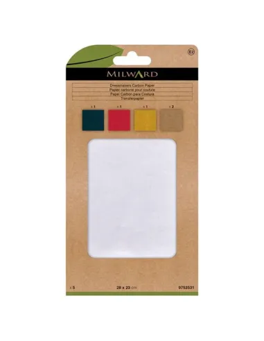 Papier carbone Milward, Couture 23 x 28 cm, 5 feuilles (2 blanc, 1 bleu, 1 rouge, 1 jaune)