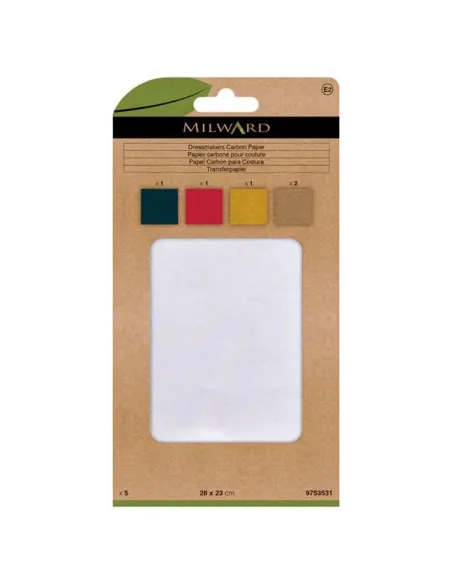 Papier carbone Milward, Couture 23 x 28 cm, 5 feuilles (2 blanc, 1 bleu, 1 rouge, 1 jaune)