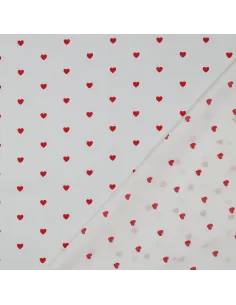 Tissu Popeline Coton Cœurs Blanc Rouge Laize 148cm | Zephyr Tissus