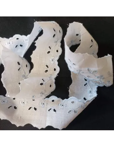 Ruban broderie anglaise blanc et bleu clair