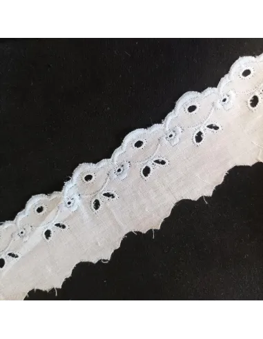 Ruban broderie anglaise blanc et bleu clair