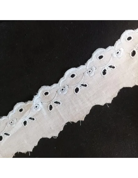 Ruban broderie anglaise blanc et bleu clair