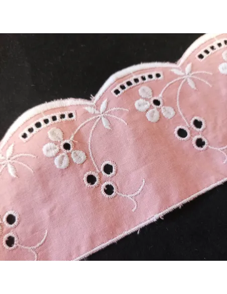 Ruban broderie anglaise blanc et rose