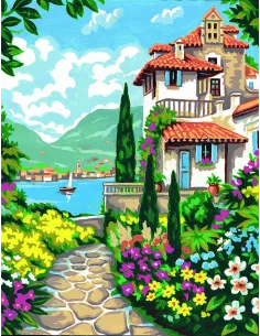 Canevas : 50x65 cm, La villa fleurie