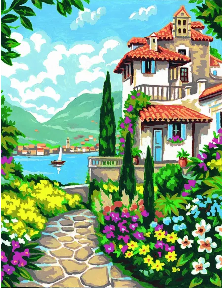 Canevas : 50x65 cm, La villa fleurie