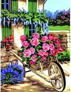 Canevas : 50x65 cm, La brouette de roses