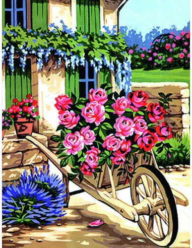 Canevas : 50x65 cm, La brouette de roses