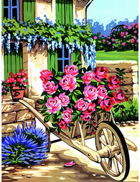 Canevas : 50x65 cm, La brouette de roses