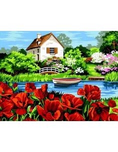 Canevas : 50x65 cm, Le lac aux coquelicots