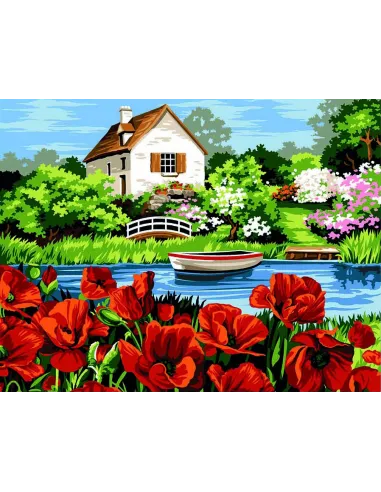 Canevas : 50x65 cm, Le lac aux coquelicots