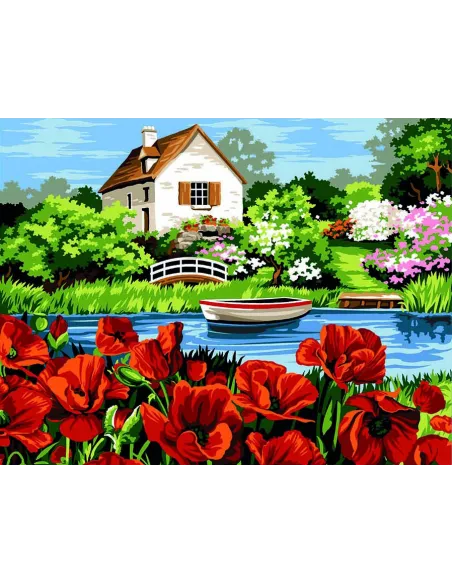 Canevas : 50x65 cm, Le lac aux coquelicots