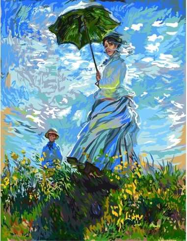 Canevas : 60x80 cm, La femme a l'ombrelle de Monnet