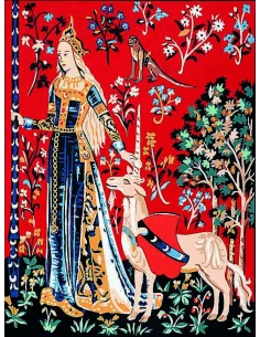 Canevas : 40x50 cm, Dame licorne toucher cpa