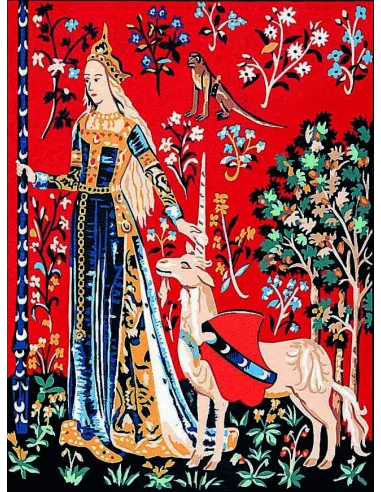 Canevas : 40x50 cm, Dame licorne toucher cpa