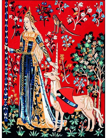 Canevas : 40x50 cm, Dame licorne toucher cpa
