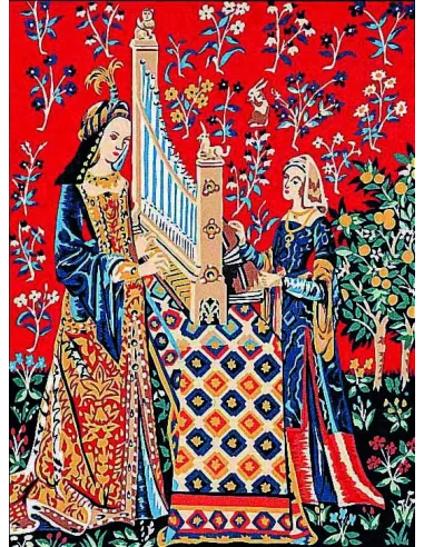 Canevas : 40x50 cm, Dame licorne ouie cpa