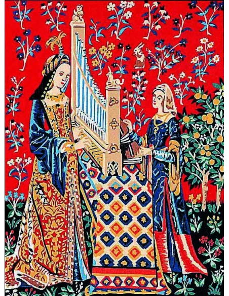Canevas : 40x50 cm, Dame licorne ouie cpa