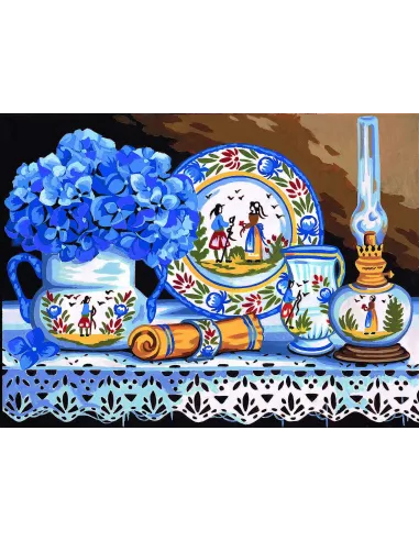 Canevas : 40x50 cm, Faïence et hortensias