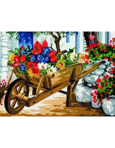 Canevas : 40x50 cm, Brouette fleurie -