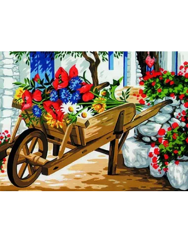 Canevas : 40x50 cm, Brouette fleurie -