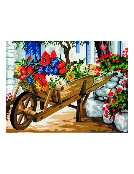 Canevas : 40x50 cm, Brouette fleurie -