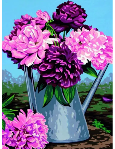 Canevas : 40x50 cm, Arrosoir aux pivoines -