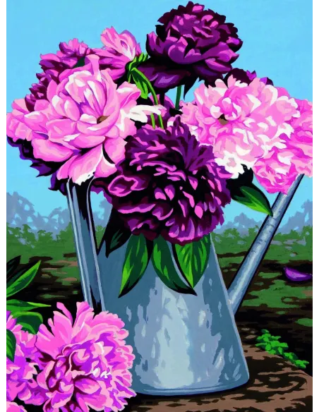 Canevas : 40x50 cm, Arrosoir aux pivoines -