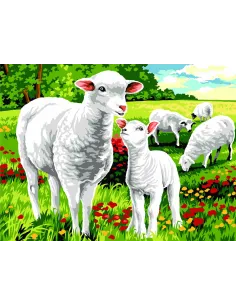Canevas : 40x50 cm, N18 moutons au champ canevas