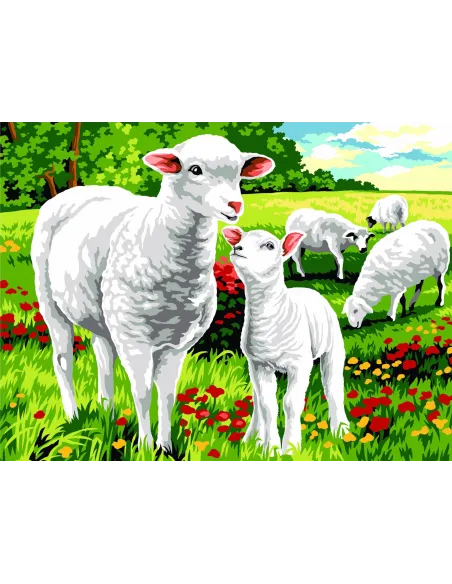 Canevas : 40x50 cm, N18 moutons au champ canevas