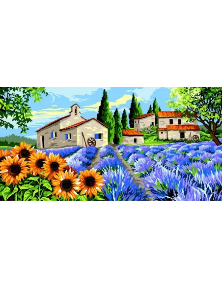 Canevas : 65x120 cm, Hameau provençal