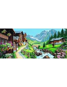 Canevas : 65x130 cm, Village de montagne