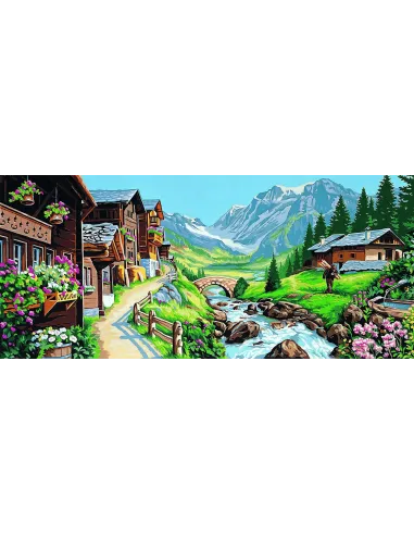 Canevas : 65x130 cm, Village de montagne
