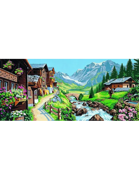 Canevas : 65x130 cm, Village de montagne