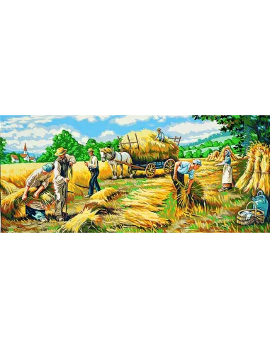 Canevas : 65x130 cm, Les moissons a l'ancienne -
