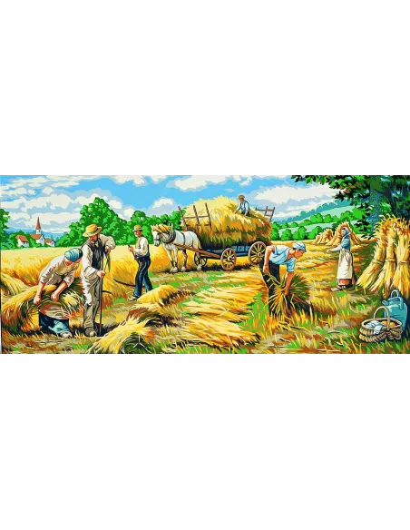 Canevas : 65x130 cm, Les moissons a l'ancienne -